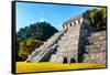 ¡Viva Mexico! Collection - Mayan Temple of Inscriptions with Fall Colors - Palenque-Philippe Hugonnard-Framed Stretched Canvas