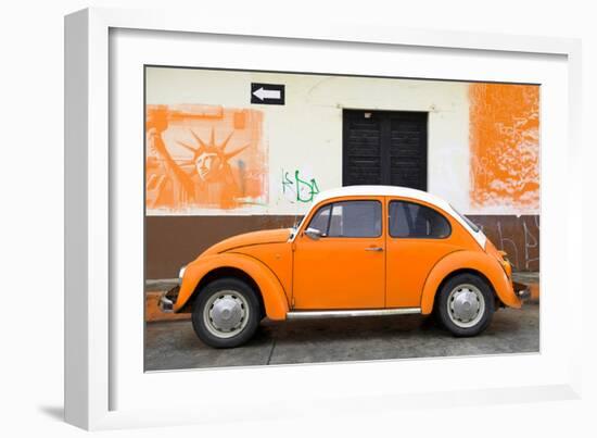 ¡Viva Mexico! Collection - Orange VW Beetle Car and American Graffiti-Philippe Hugonnard-Framed Photographic Print