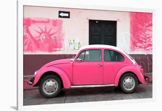 ¡Viva Mexico! Collection - Pink VW Beetle Car and American Graffiti-Philippe Hugonnard-Framed Photographic Print