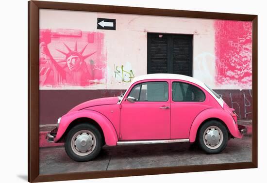 ¡Viva Mexico! Collection - Pink VW Beetle Car and American Graffiti-Philippe Hugonnard-Framed Photographic Print