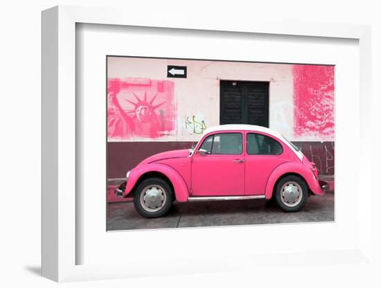 ¡Viva Mexico! Collection - Pink VW Beetle Car and American Graffiti-Philippe Hugonnard-Framed Photographic Print
