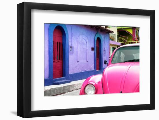 ¡Viva Mexico! Collection - Pink VW Beetle Car and Colorful House-Philippe Hugonnard-Framed Photographic Print