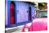 ¡Viva Mexico! Collection - Pink VW Beetle Car and Colorful House-Philippe Hugonnard-Stretched Canvas