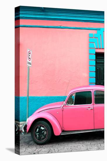 ¡Viva Mexico! Collection - Pink VW Beetle Car and Colorful Wall-Philippe Hugonnard-Stretched Canvas