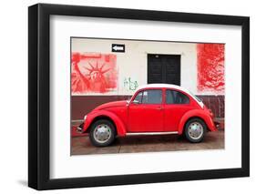 ¡Viva Mexico! Collection - Red VW Beetle Car and American Graffiti-Philippe Hugonnard-Framed Photographic Print