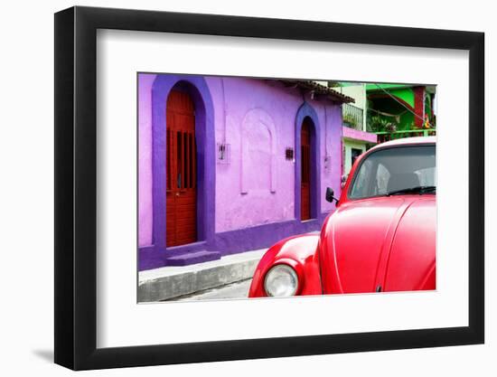 ¡Viva Mexico! Collection - Red VW Beetle Car and Colorful House-Philippe Hugonnard-Framed Photographic Print