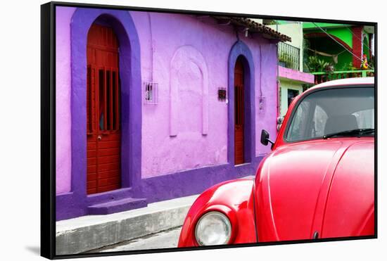 ¡Viva Mexico! Collection - Red VW Beetle Car and Colorful House-Philippe Hugonnard-Framed Stretched Canvas
