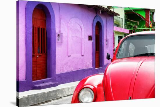 ¡Viva Mexico! Collection - Red VW Beetle Car and Colorful House-Philippe Hugonnard-Stretched Canvas