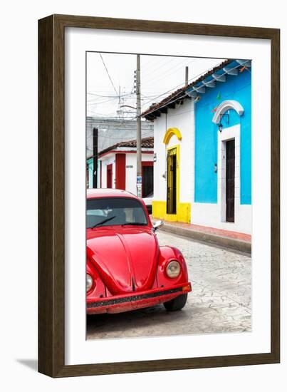 ¡Viva Mexico! Collection - Red VW Beetle Car and Colorful Houses II-Philippe Hugonnard-Framed Photographic Print