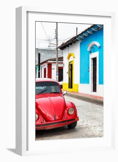 ¡Viva Mexico! Collection - Red VW Beetle Car and Colorful Houses II-Philippe Hugonnard-Framed Photographic Print