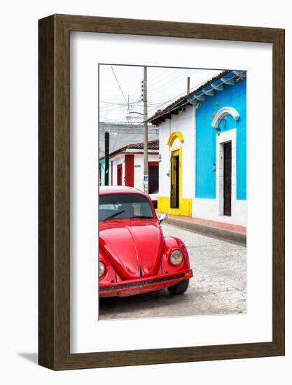 ¡Viva Mexico! Collection - Red VW Beetle Car and Colorful Houses II-Philippe Hugonnard-Framed Photographic Print