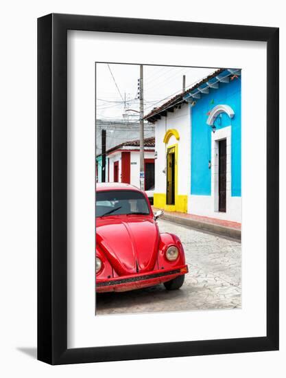 ¡Viva Mexico! Collection - Red VW Beetle Car and Colorful Houses II-Philippe Hugonnard-Framed Photographic Print