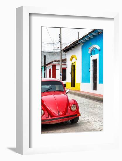 ¡Viva Mexico! Collection - Red VW Beetle Car and Colorful Houses II-Philippe Hugonnard-Framed Photographic Print