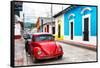 ¡Viva Mexico! Collection - Red VW Beetle Car and Colorful Houses-Philippe Hugonnard-Framed Stretched Canvas