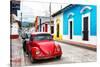 ¡Viva Mexico! Collection - Red VW Beetle Car and Colorful Houses-Philippe Hugonnard-Stretched Canvas