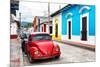 ¡Viva Mexico! Collection - Red VW Beetle Car and Colorful Houses-Philippe Hugonnard-Mounted Photographic Print