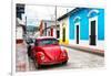 ¡Viva Mexico! Collection - Red VW Beetle Car and Colorful Houses-Philippe Hugonnard-Framed Photographic Print