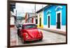 ¡Viva Mexico! Collection - Red VW Beetle Car and Colorful Houses-Philippe Hugonnard-Framed Photographic Print