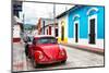 ¡Viva Mexico! Collection - Red VW Beetle Car and Colorful Houses-Philippe Hugonnard-Mounted Photographic Print