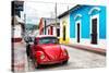 ¡Viva Mexico! Collection - Red VW Beetle Car and Colorful Houses-Philippe Hugonnard-Stretched Canvas