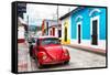 ¡Viva Mexico! Collection - Red VW Beetle Car and Colorful Houses-Philippe Hugonnard-Framed Stretched Canvas