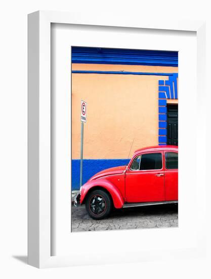 ¡Viva Mexico! Collection - Red VW Beetle Car and Colorful Wall-Philippe Hugonnard-Framed Photographic Print