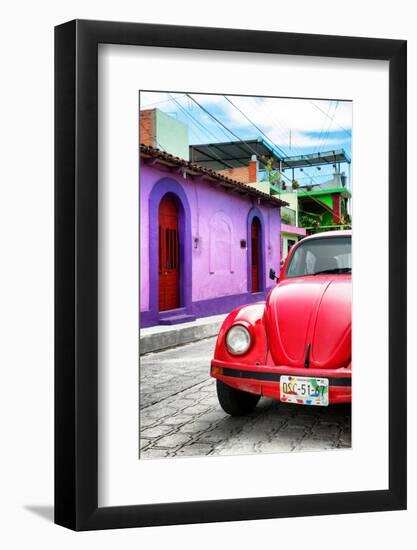 ¡Viva Mexico! Collection - Red VW Beetle Car in a Colorful Street-Philippe Hugonnard-Framed Photographic Print