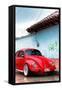 ¡Viva Mexico! Collection - Red VW Beetle Car on a street in San Cristobal II-Philippe Hugonnard-Framed Stretched Canvas