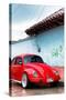 ¡Viva Mexico! Collection - Red VW Beetle Car on a street in San Cristobal II-Philippe Hugonnard-Stretched Canvas