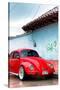 ¡Viva Mexico! Collection - Red VW Beetle Car on a street in San Cristobal II-Philippe Hugonnard-Stretched Canvas