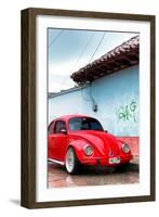 ¡Viva Mexico! Collection - Red VW Beetle Car on a street in San Cristobal II-Philippe Hugonnard-Framed Photographic Print