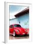 ¡Viva Mexico! Collection - Red VW Beetle Car on a street in San Cristobal II-Philippe Hugonnard-Framed Photographic Print