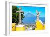 ¡Viva Mexico! Collection - Santuario Cholula and Popocatepetl Volcano in Puebla II-Philippe Hugonnard-Framed Photographic Print