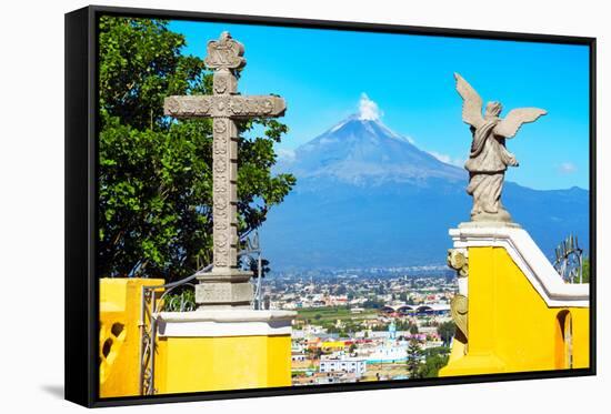 ¡Viva Mexico! Collection - Santuario Cholula and Popocatepetl Volcano in Puebla II-Philippe Hugonnard-Framed Stretched Canvas