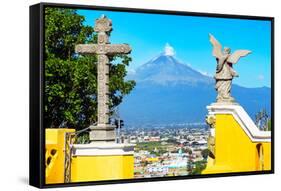 ¡Viva Mexico! Collection - Santuario Cholula and Popocatepetl Volcano in Puebla II-Philippe Hugonnard-Framed Stretched Canvas