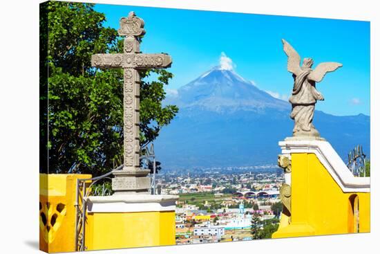 ¡Viva Mexico! Collection - Santuario Cholula and Popocatepetl Volcano in Puebla II-Philippe Hugonnard-Stretched Canvas