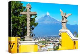 ¡Viva Mexico! Collection - Santuario Cholula and Popocatepetl Volcano in Puebla II-Philippe Hugonnard-Stretched Canvas