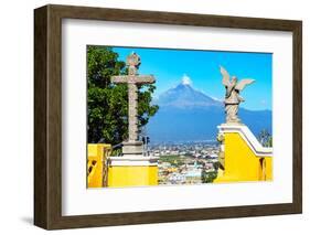 ¡Viva Mexico! Collection - Santuario Cholula and Popocatepetl Volcano in Puebla II-Philippe Hugonnard-Framed Photographic Print