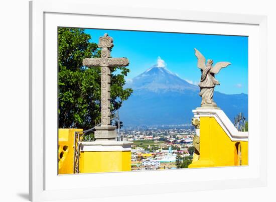 ¡Viva Mexico! Collection - Santuario Cholula and Popocatepetl Volcano in Puebla II-Philippe Hugonnard-Framed Photographic Print