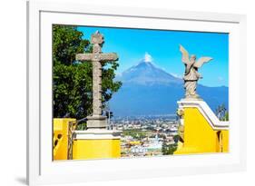 ¡Viva Mexico! Collection - Santuario Cholula and Popocatepetl Volcano in Puebla II-Philippe Hugonnard-Framed Photographic Print