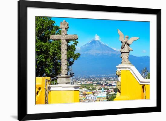 ¡Viva Mexico! Collection - Santuario Cholula and Popocatepetl Volcano in Puebla II-Philippe Hugonnard-Framed Photographic Print