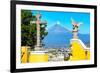 ¡Viva Mexico! Collection - Santuario Cholula and Popocatepetl Volcano in Puebla II-Philippe Hugonnard-Framed Photographic Print