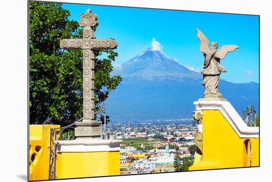 ¡Viva Mexico! Collection - Santuario Cholula and Popocatepetl Volcano in Puebla II-Philippe Hugonnard-Mounted Photographic Print