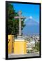 ¡Viva Mexico! Collection - Santuario Cholula and Popocatepetl Volcano in Puebla-Philippe Hugonnard-Framed Photographic Print