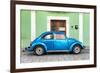 ¡Viva Mexico! Collection - The Blue VW Beetle Car with Green Street Wall-Philippe Hugonnard-Framed Photographic Print