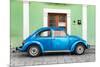 ¡Viva Mexico! Collection - The Blue VW Beetle Car with Green Street Wall-Philippe Hugonnard-Mounted Photographic Print