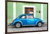 ¡Viva Mexico! Collection - The Blue VW Beetle Car with Green Street Wall-Philippe Hugonnard-Framed Photographic Print