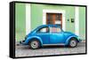 ¡Viva Mexico! Collection - The Blue VW Beetle Car with Green Street Wall-Philippe Hugonnard-Framed Stretched Canvas