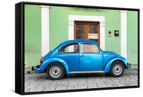¡Viva Mexico! Collection - The Blue VW Beetle Car with Green Street Wall-Philippe Hugonnard-Framed Stretched Canvas