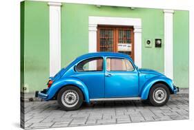 ¡Viva Mexico! Collection - The Blue VW Beetle Car with Green Street Wall-Philippe Hugonnard-Stretched Canvas